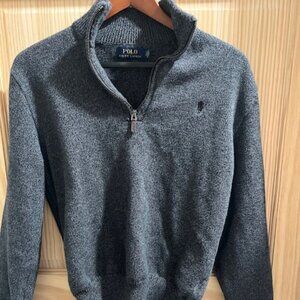 Polo Ralph Lauren men's quarter-zip sweater knit charcoal mock neck‎ Large